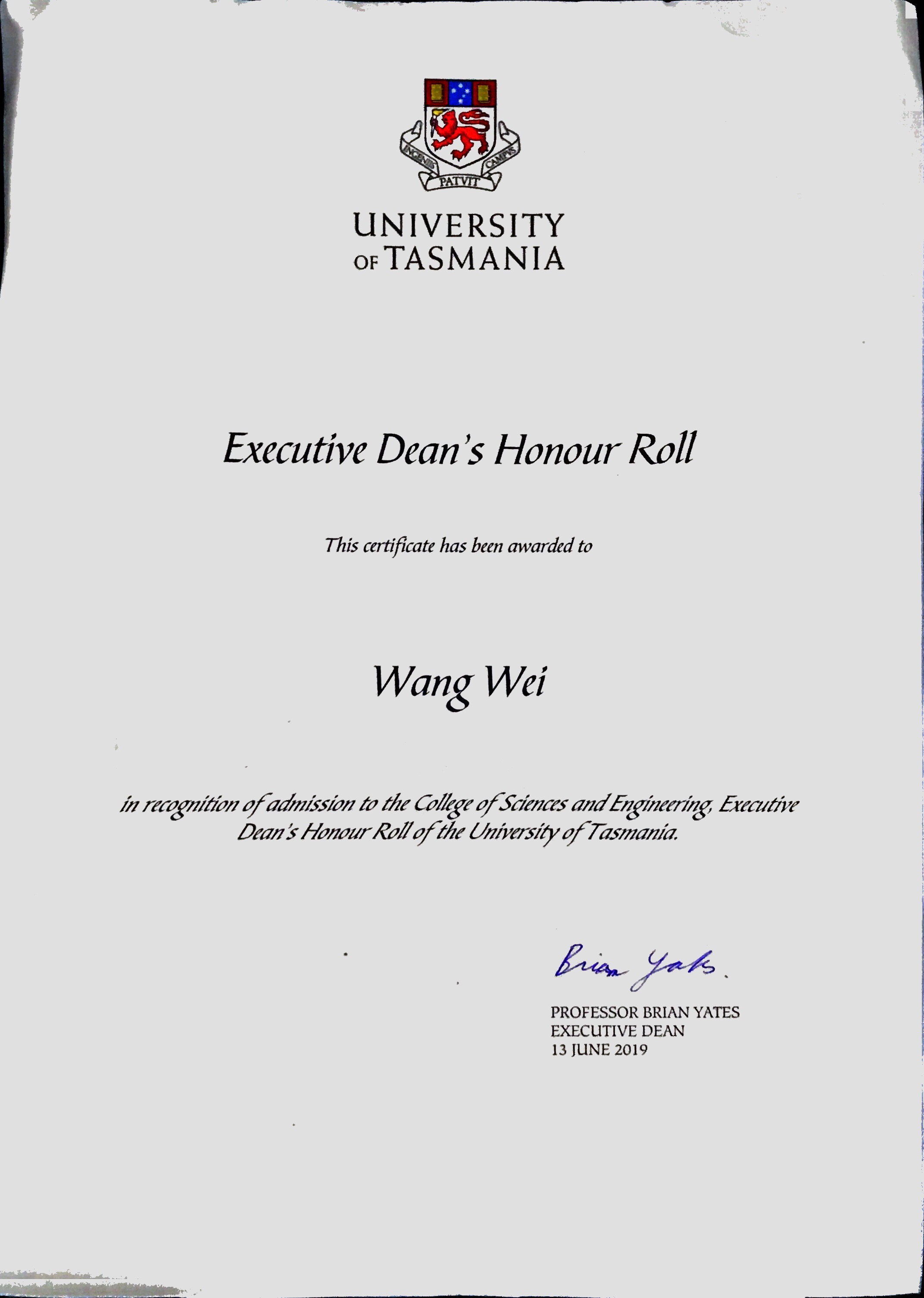 Executive Dean’s Honour Roll